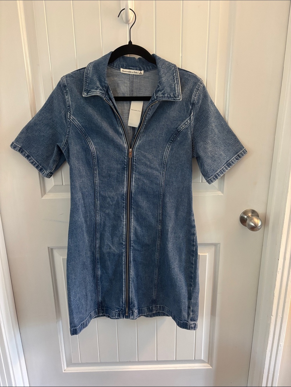 Abercrombie & Fitch Short-Sleeve Zip Denim Dress Jacket - Blue